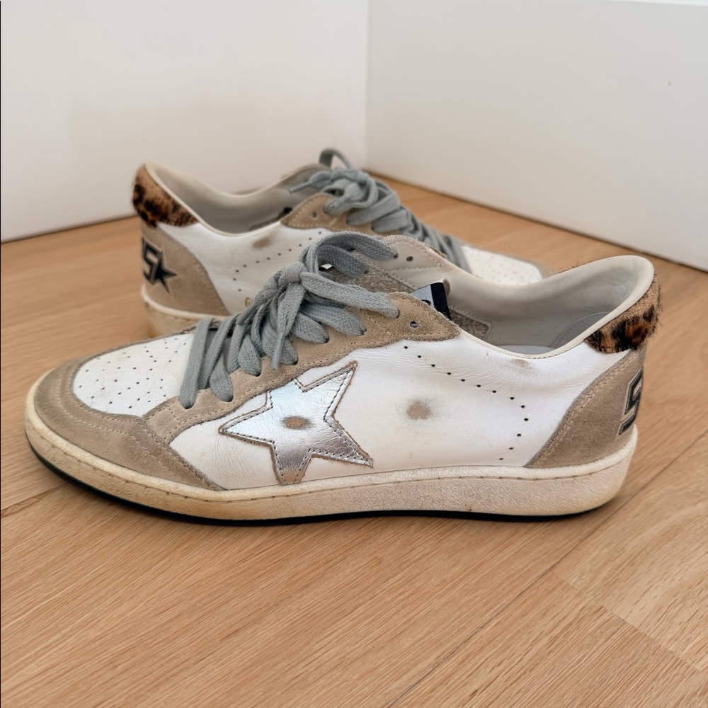 Like New Women's Golden Goose Ball Star sneakers with leopard print. Size 38.